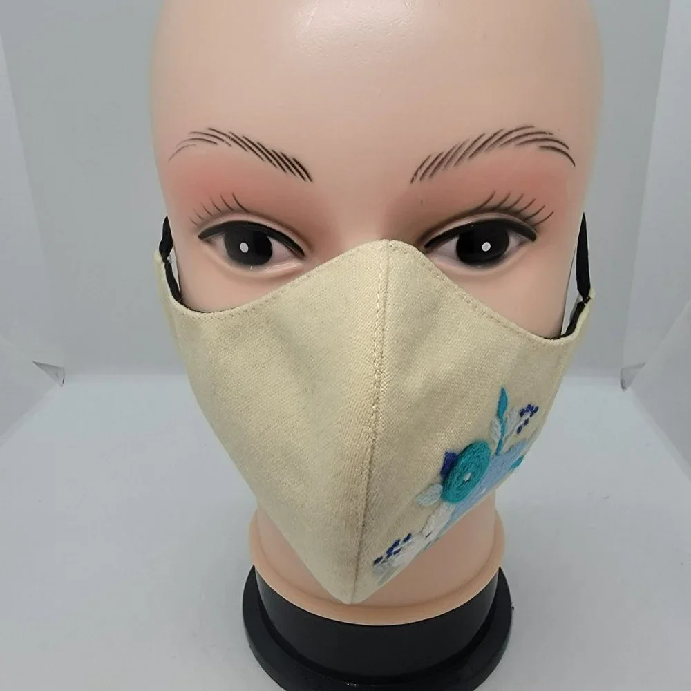 New Face cover ear loop Cream Mask Women's Embroidered handmade bouquet flowers